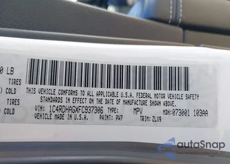 2015 Dodge Durango Sxt из США, поврежденный, VIN 1C4RDHAGXFC937306